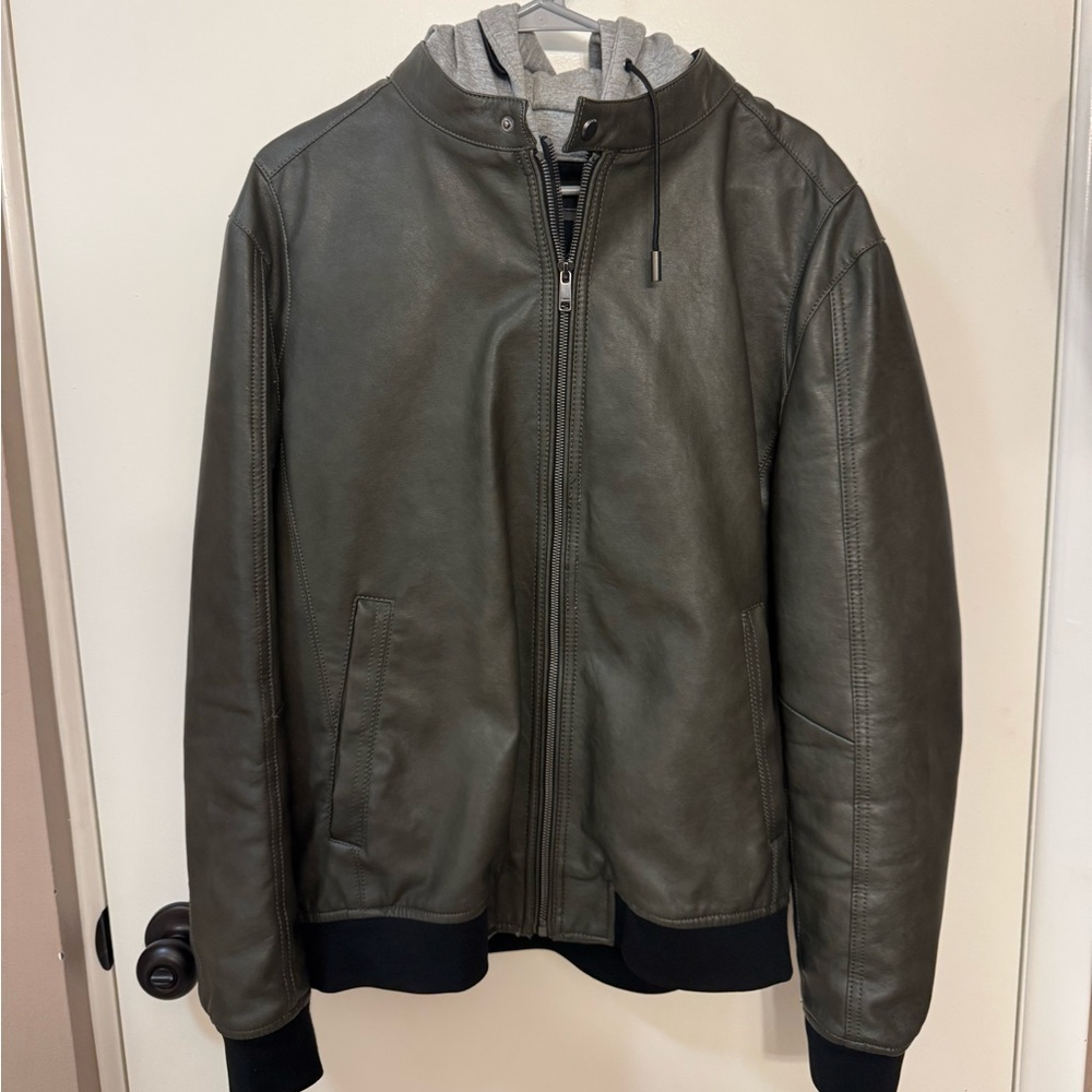 Faux Leather Jacket w/ Removable Hoodie